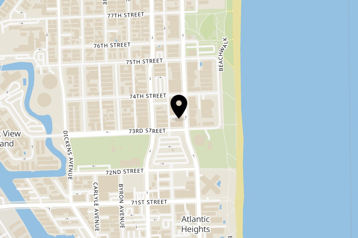 Map showing the location of Moises Bakery Miami Beach on 7310 Collins Ave in Miami